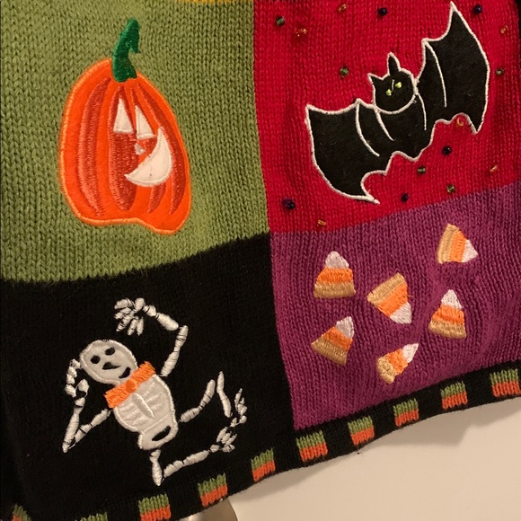 Vintage Tiara Halloween Patchwork Vest - Black, Orange, Purple, Green - Picture 5 of 11